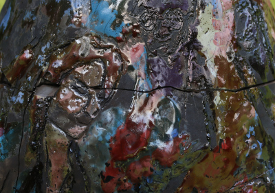 &ldquo;Unknown Artist from Salaspils&rdquo; Detail, glazed vases&nbsp; Due to its strategically advantageous location, Salaspils and its inhabitants have frequently and heavily suffered from ongoing wars. What would have been the history of Salaspils and the people of Salaspils in the 14th - 17th centuries if they lived in more peaceful&nbsp;times? Would it have affected local art? There is not much archaeological evidence for this period, but it is presumed that the local artists continued to draw ornaments, as in earlier periods. In search of an alternative history where Salaspils inhabitants, despite historical conditions, have been able to sometimes express themselves in art, excavations led by archaeologist A. Dimina were carried out. In the vicinity of Salaskalns estate (present-day Saulkalne town area), well-preserved vases and pots were found dating from the 14th&ndash;17th centuries. Examination of the dishes shows that they are made of local clay and painted with glazes probably bought from the Germans. The theme of the dishes indicates the cult of animalism in the territory of Latvia. The rendering of human figures in static poses is also characteristic of the art of the time elsewhere in the Baltic Sea basin.